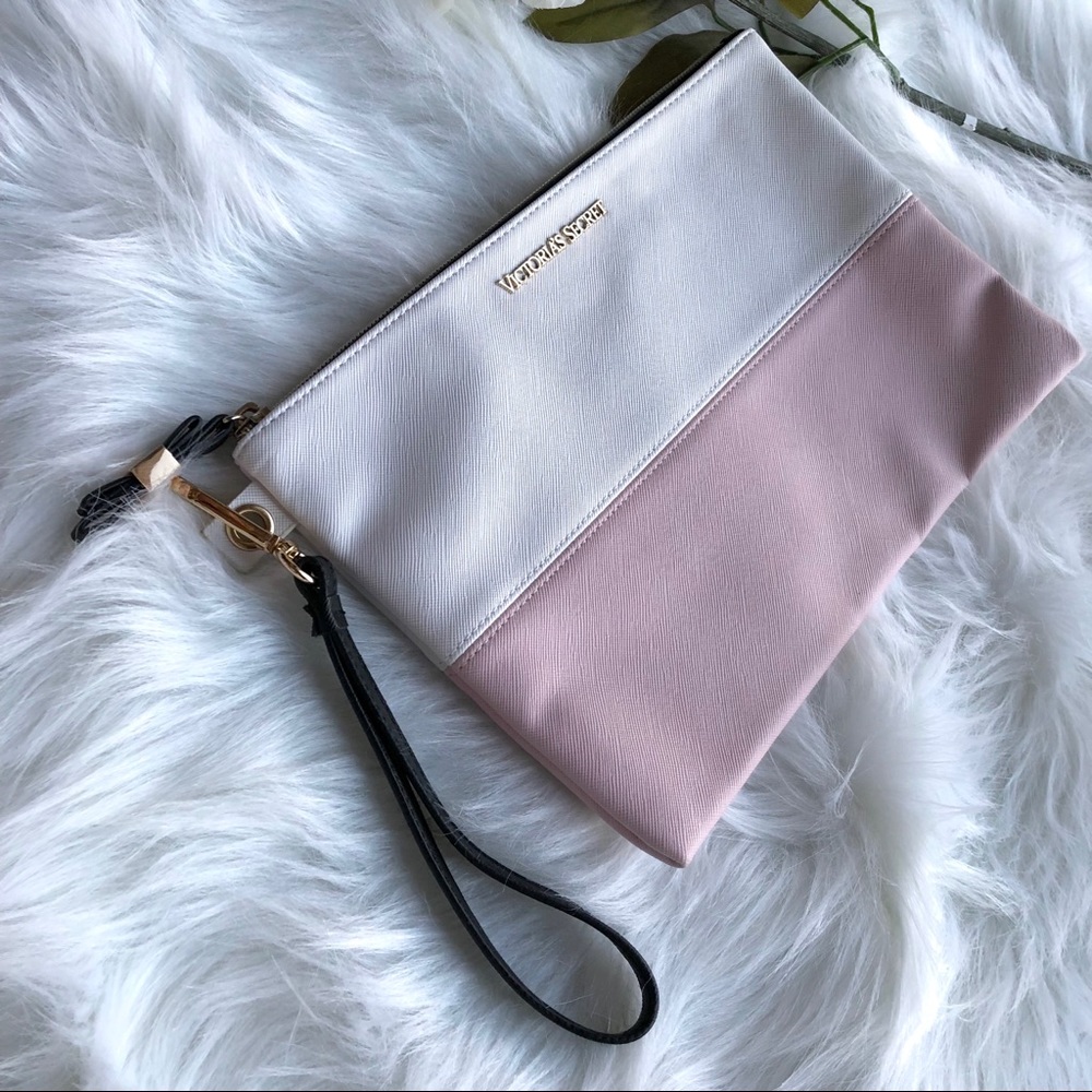 Victoria Secret VS Clutch Gold accent Pink White